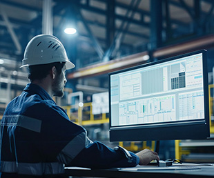 Image of construction worker using scheduling tool for their project